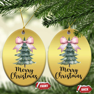 Funny Coquette Merry Xmas Christmas Ornament Pink Bow Xmas Tree TS11 Oval Gold Print Your Wear