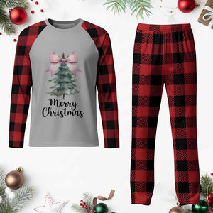 Funny Coquette Merry Xmas Plaid Pajama Set Pink Bow Xmas Tree TS11 Buffalo Plaid Print Your Wear