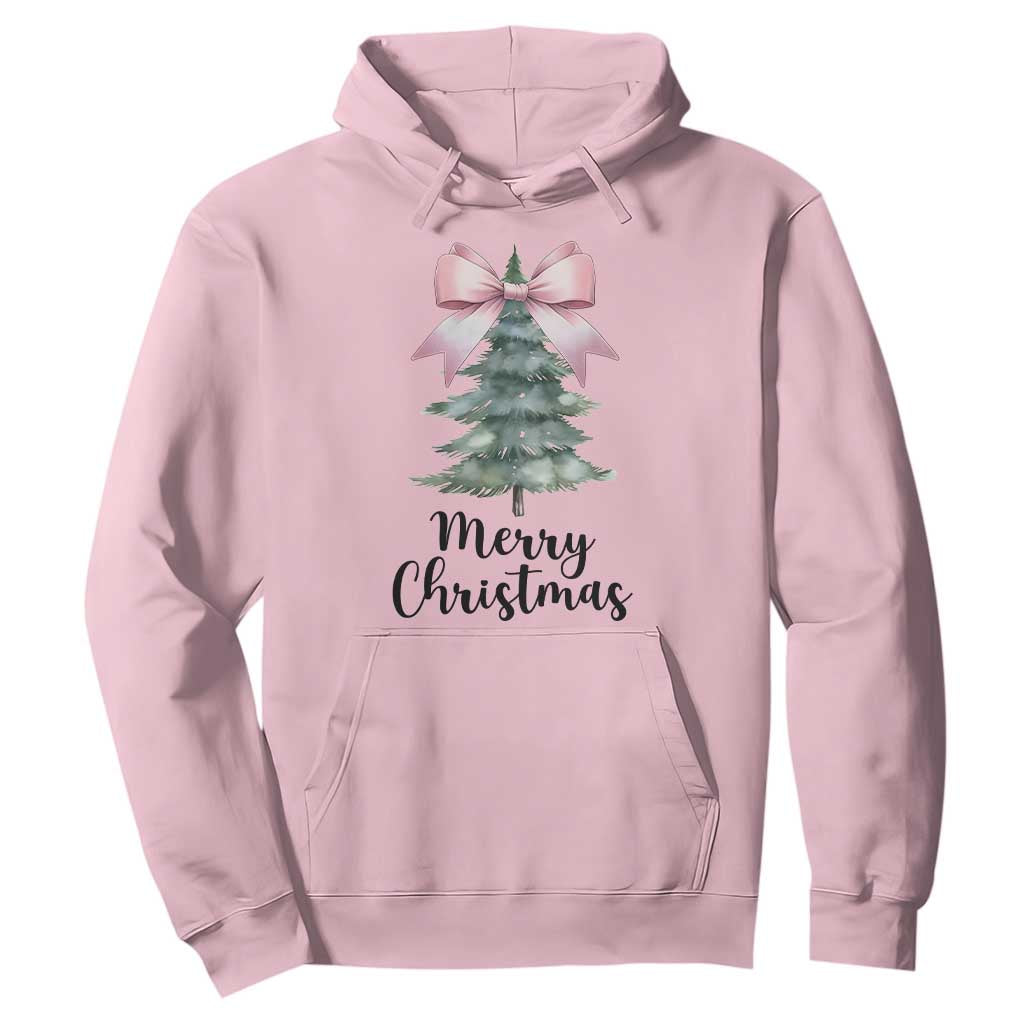 Funny Coquette Merry Christmas Hoodie Pink Bow Xmas Tree TS11 Light Pink Print Your Wear