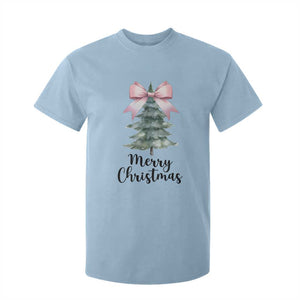 Funny Coquette Merry Christmas T Shirt For Kid Pink Bow Xmas Tree TS11 Light Blue Print Your Wear