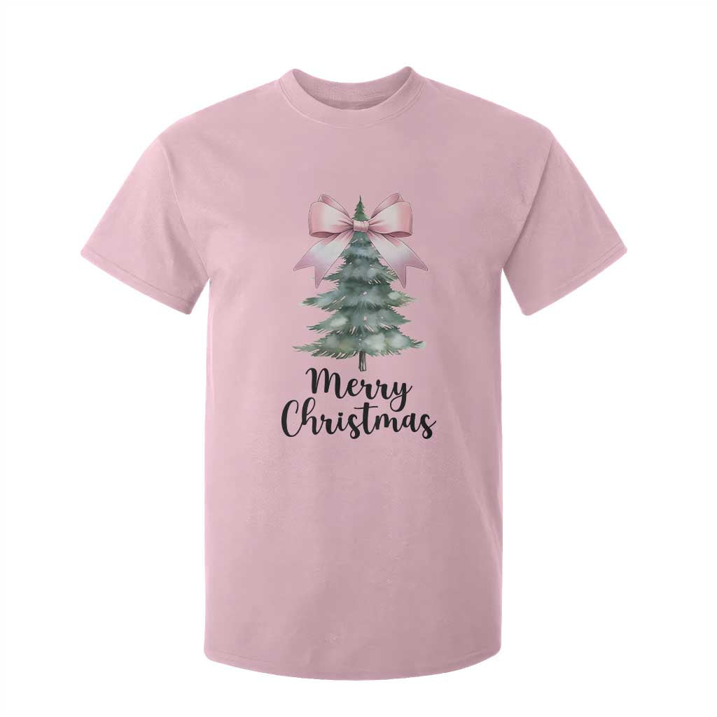 Funny Coquette Merry Christmas T Shirt For Kid Pink Bow Xmas Tree TS11 Light Pink Print Your Wear
