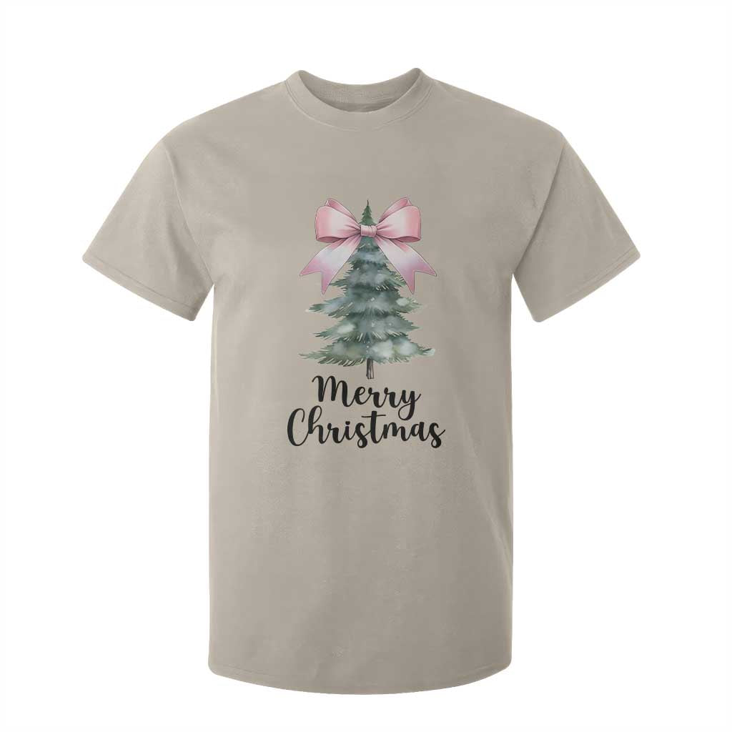 Funny Coquette Merry Christmas T Shirt For Kid Pink Bow Xmas Tree TS11 Sand Print Your Wear