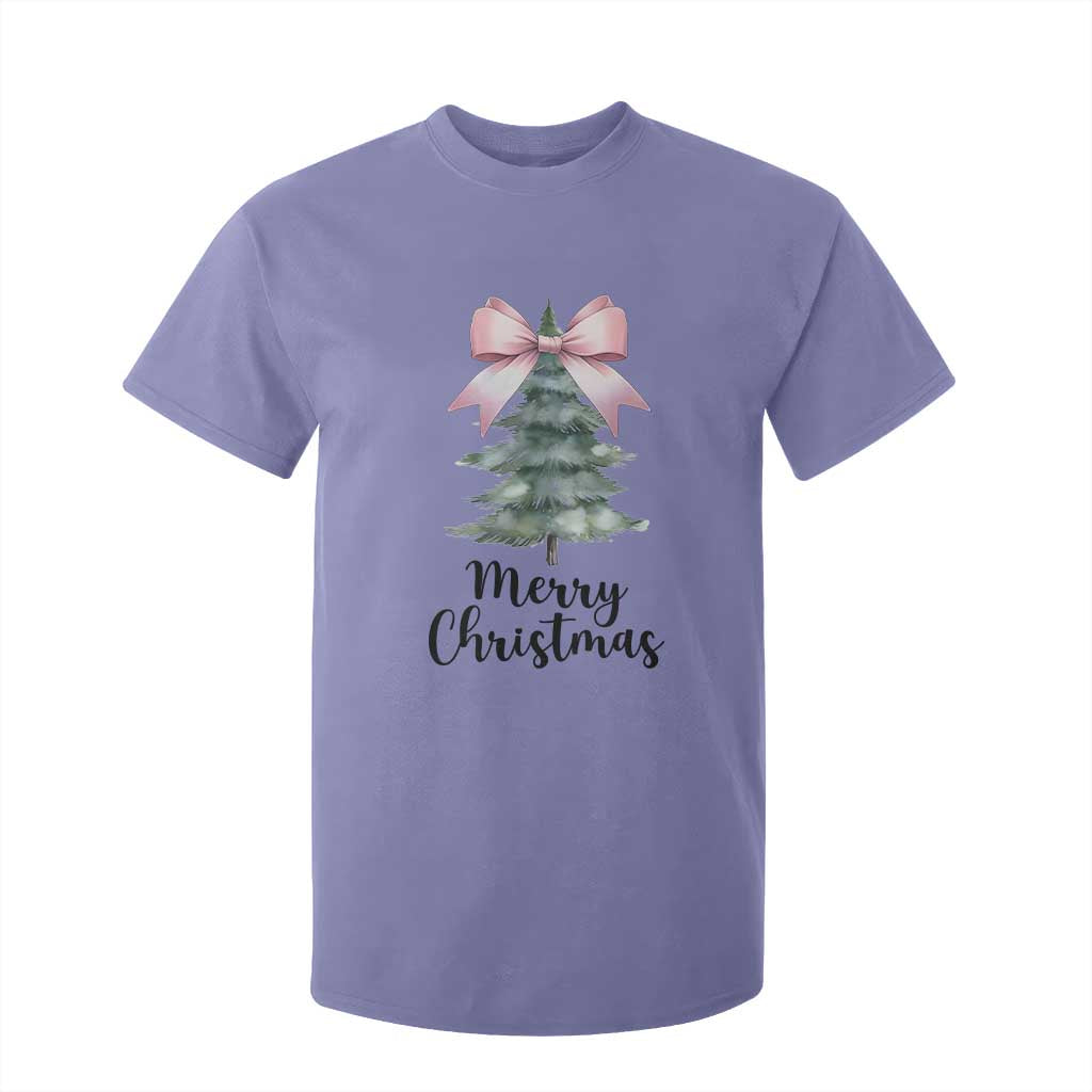 Funny Coquette Merry Christmas T Shirt For Kid Pink Bow Xmas Tree TS11 Violet Print Your Wear