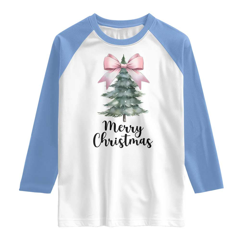 Funny Coquette Merry Christmas Raglan Shirt Pink Bow Xmas Tree TS11 White Carolina Blue Print Your Wear