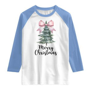 Funny Coquette Merry Christmas Raglan Shirt Pink Bow Xmas Tree TS11 White Carolina Blue Print Your Wear