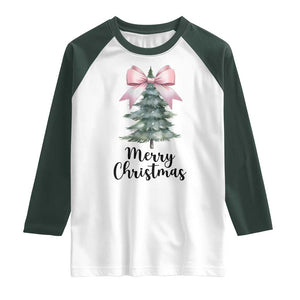 Funny Coquette Merry Christmas Raglan Shirt Pink Bow Xmas Tree TS11 White Dark Forest Green Print Your Wear