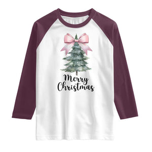 Funny Coquette Merry Christmas Raglan Shirt Pink Bow Xmas Tree TS11 White Maroon Print Your Wear