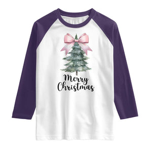 Funny Coquette Merry Christmas Raglan Shirt Pink Bow Xmas Tree TS11 White Purple Print Your Wear
