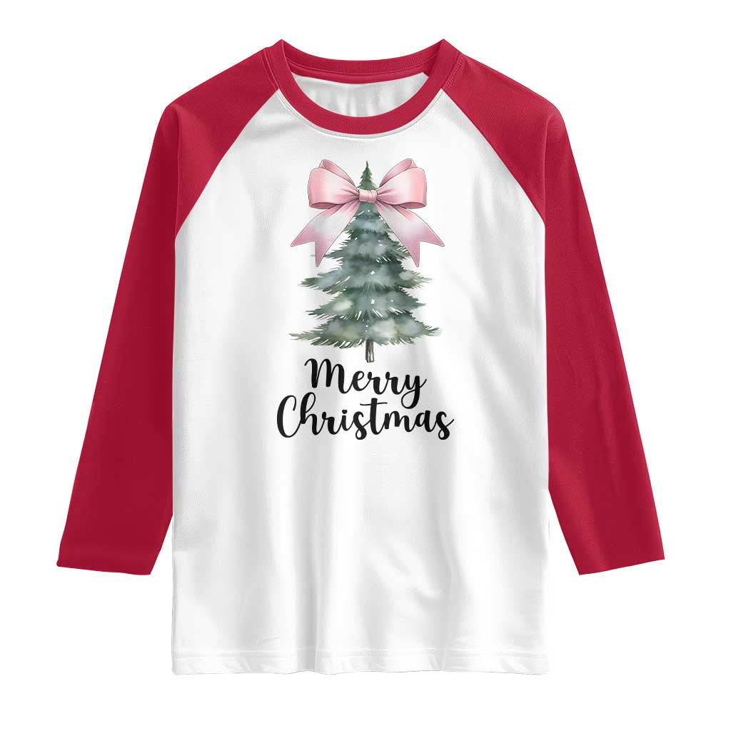 Funny Coquette Merry Christmas Raglan Shirt Pink Bow Xmas Tree TS11 White Red Print Your Wear