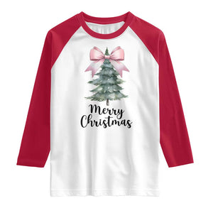 Funny Coquette Merry Christmas Raglan Shirt Pink Bow Xmas Tree TS11 White Red Print Your Wear