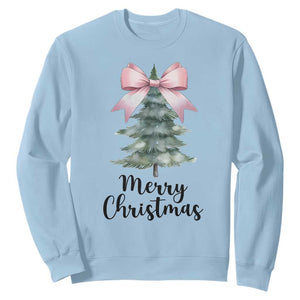Funny Coquette Merry Christmas Sweatshirt Pink Bow Xmas Tree TS11 Light Blue Print Your Wear