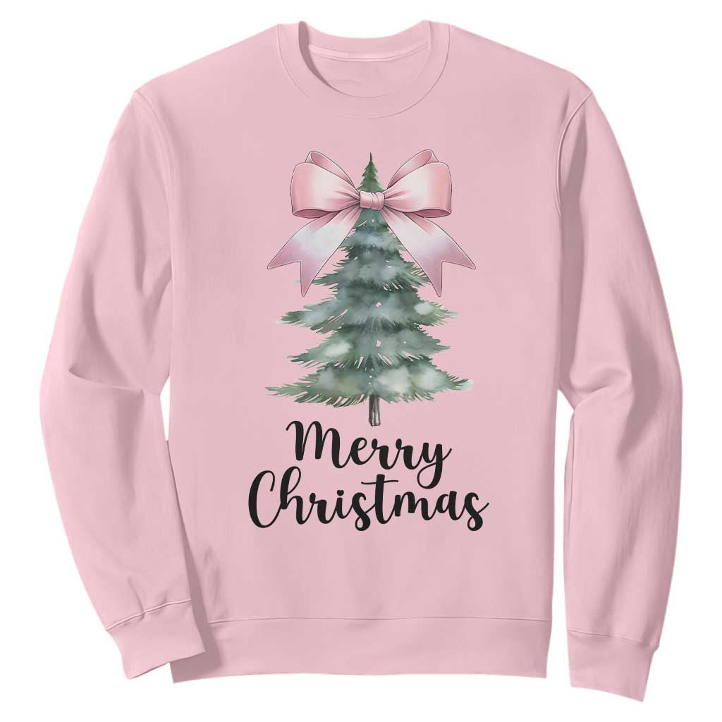 Funny Coquette Merry Christmas Sweatshirt Pink Bow Xmas Tree TS11 Light Pink Print Your Wear