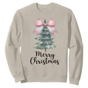 Funny Coquette Merry Christmas Sweatshirt Pink Bow Xmas Tree TS11 Sand Print Your Wear