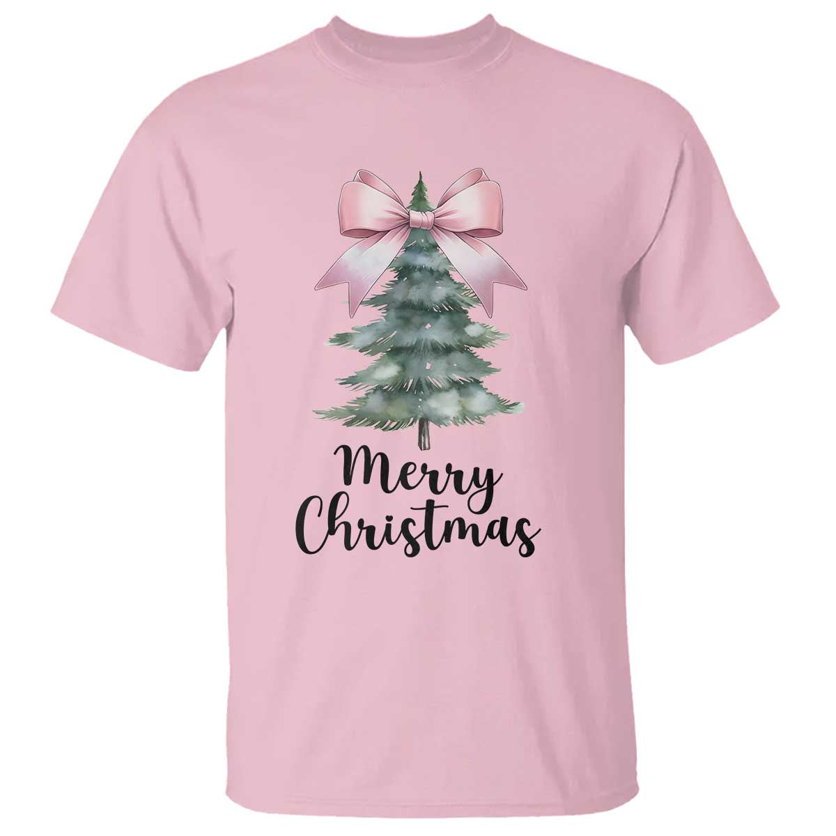 Funny Coquette Merry Christmas T Shirt Pink Bow Xmas Tree TS11 Light Pink Print Your Wear