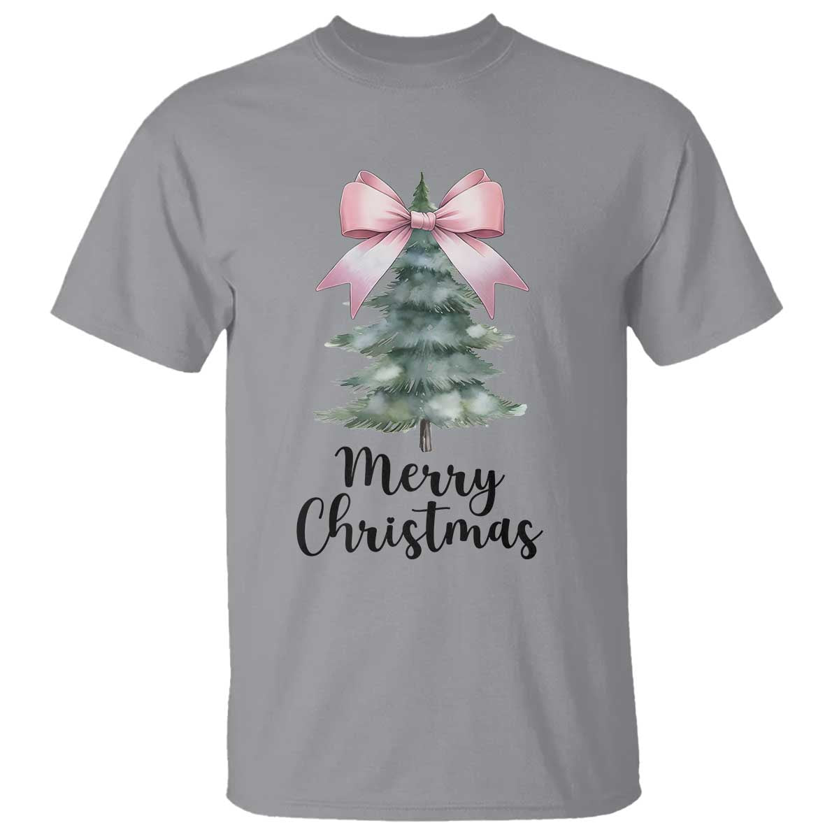Funny Coquette Merry Christmas T Shirt Pink Bow Xmas Tree TS11 Sport Gray Print Your Wear