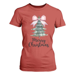 Funny Coquette Merry Christmas T Shirt For Women Pink Bow Xmas Tree TS11 Red Print Your Wear
