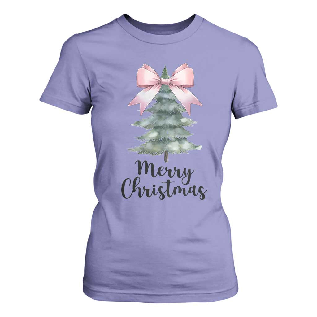 Funny Coquette Merry Christmas T Shirt For Women Pink Bow Xmas Tree TS11 Violet Print Your Wear