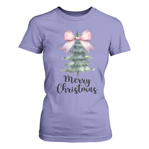 Funny Coquette Merry Christmas T Shirt For Women Pink Bow Xmas Tree TS11 Violet Print Your Wear