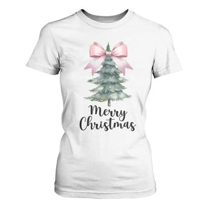 Funny Coquette Merry Christmas T Shirt For Women Pink Bow Xmas Tree TS11 White Print Your Wear