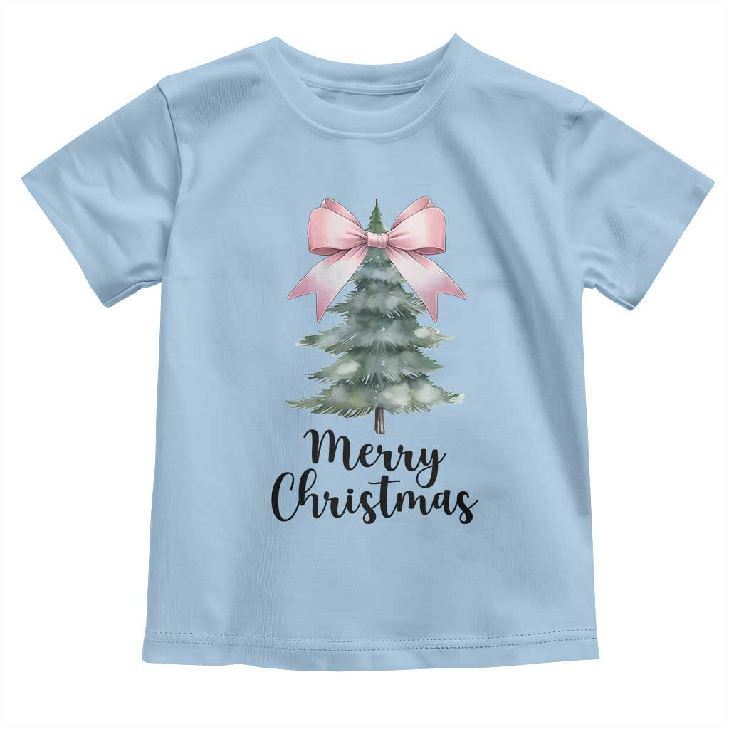 Funny Coquette Merry Christmas Toddler T Shirt Pink Bow Xmas Tree TS11 Light Blue Print Your Wear