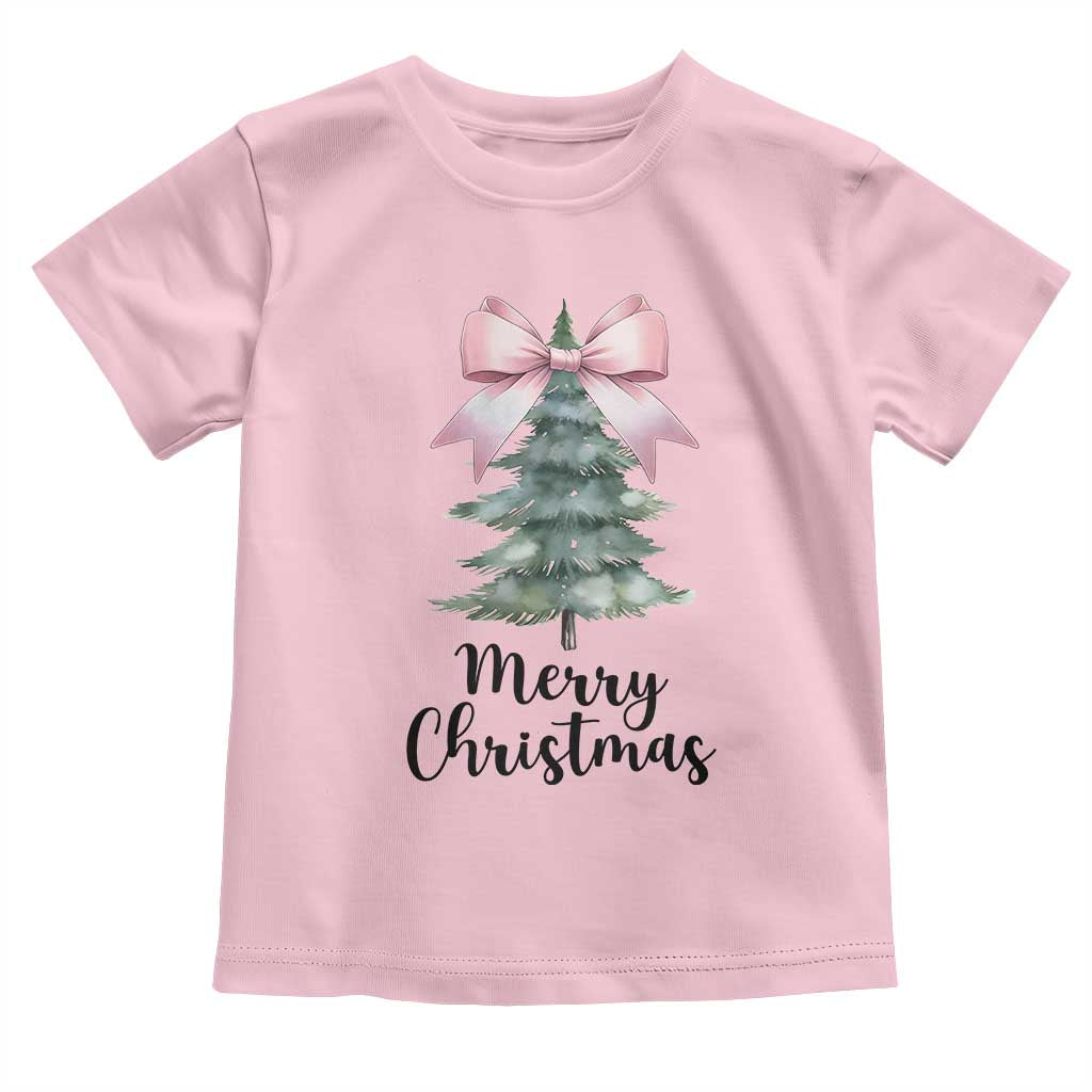 Funny Coquette Merry Christmas Toddler T Shirt Pink Bow Xmas Tree TS11 Light Pink Print Your Wear