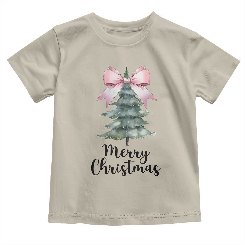Funny Coquette Merry Christmas Toddler T Shirt Pink Bow Xmas Tree TS11 Sand Print Your Wear