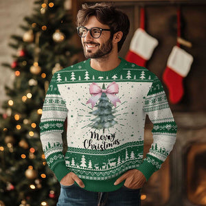 Funny Coquette Merry Xmas Ugly Christmas Sweater Pink Bow Xmas Tree TS11 Green Print Your Wear