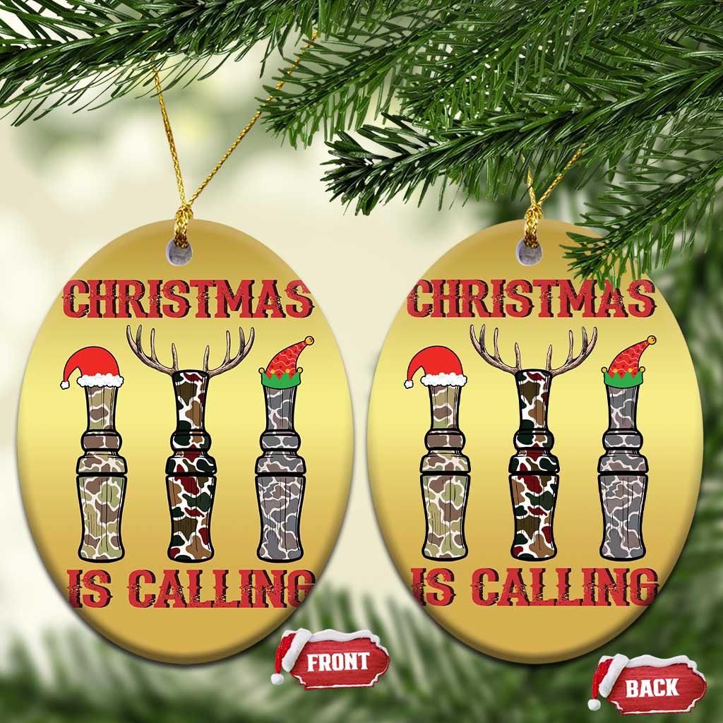 Funny Xmas Hunting Christmas Ornament Xmas Is Calling Camouflage Hunting Whistle TS11 Oval Gold Print Your Wear
