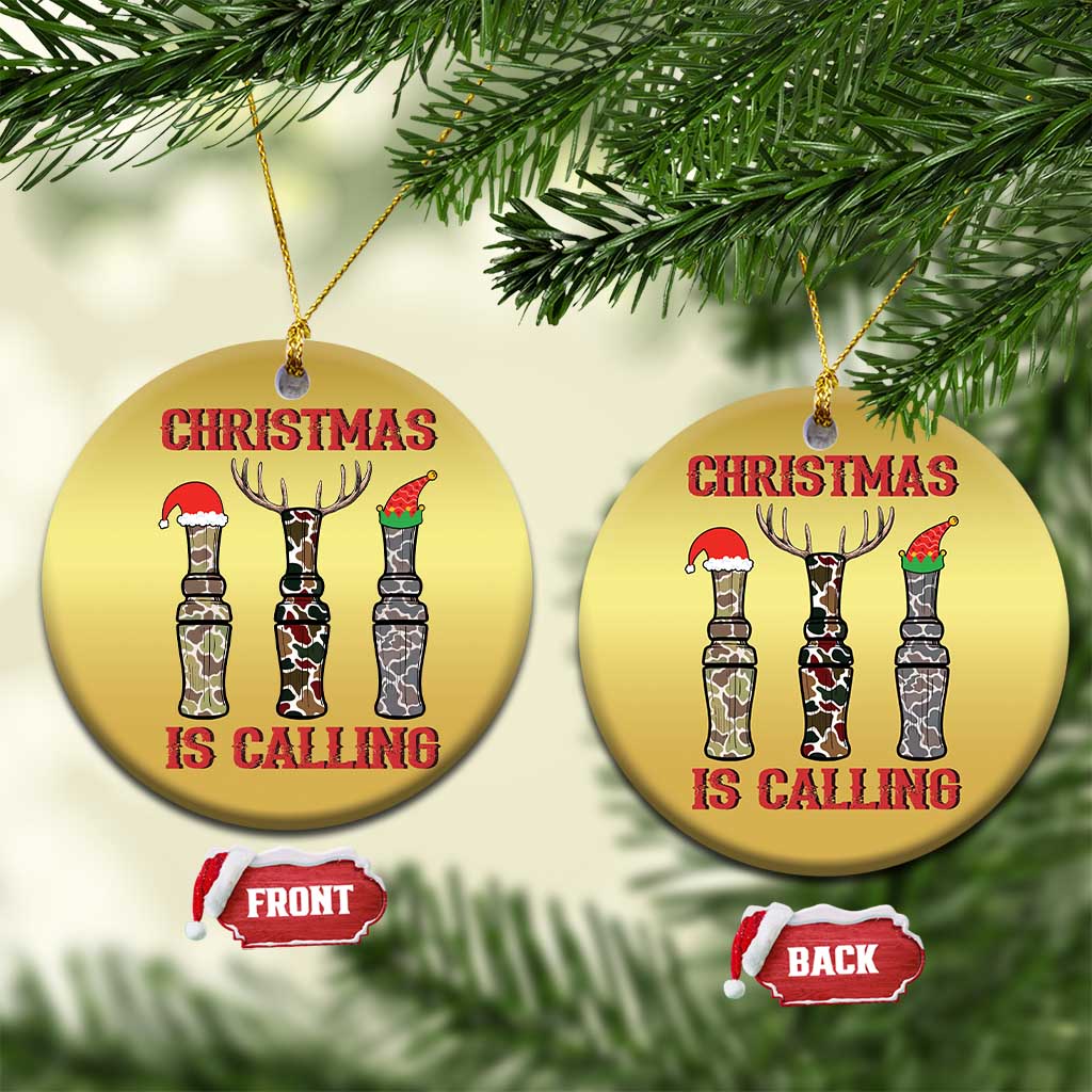 Funny Xmas Hunting Christmas Ornament Xmas Is Calling Camouflage Hunting Whistle TS11 Circle Gold Print Your Wear