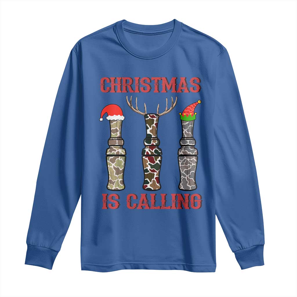 Funny Christmas Hunting Long Sleeve Shirt Christmas Is Calling Camouflage Hunting Whistle TS11 Royal Blue Print Your Wear