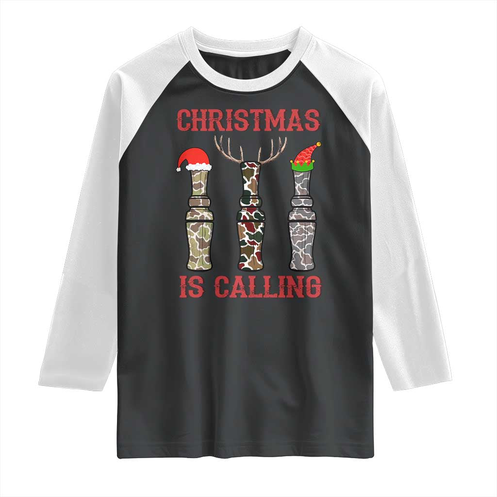 Funny Christmas Hunting Raglan Shirt Christmas Is Calling Camouflage Hunting Whistle TS11 Black White Print Your Wear
