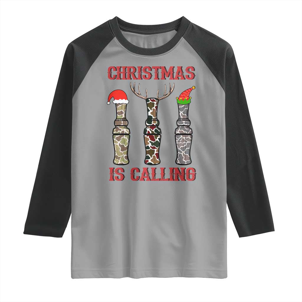 Funny Christmas Hunting Raglan Shirt Christmas Is Calling Camouflage Hunting Whistle TS11 Sport Gray Black Print Your Wear