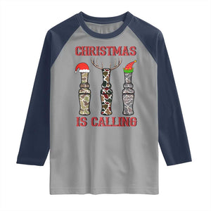 Funny Christmas Hunting Raglan Shirt Christmas Is Calling Camouflage Hunting Whistle TS11 Sport Gray Navy Print Your Wear