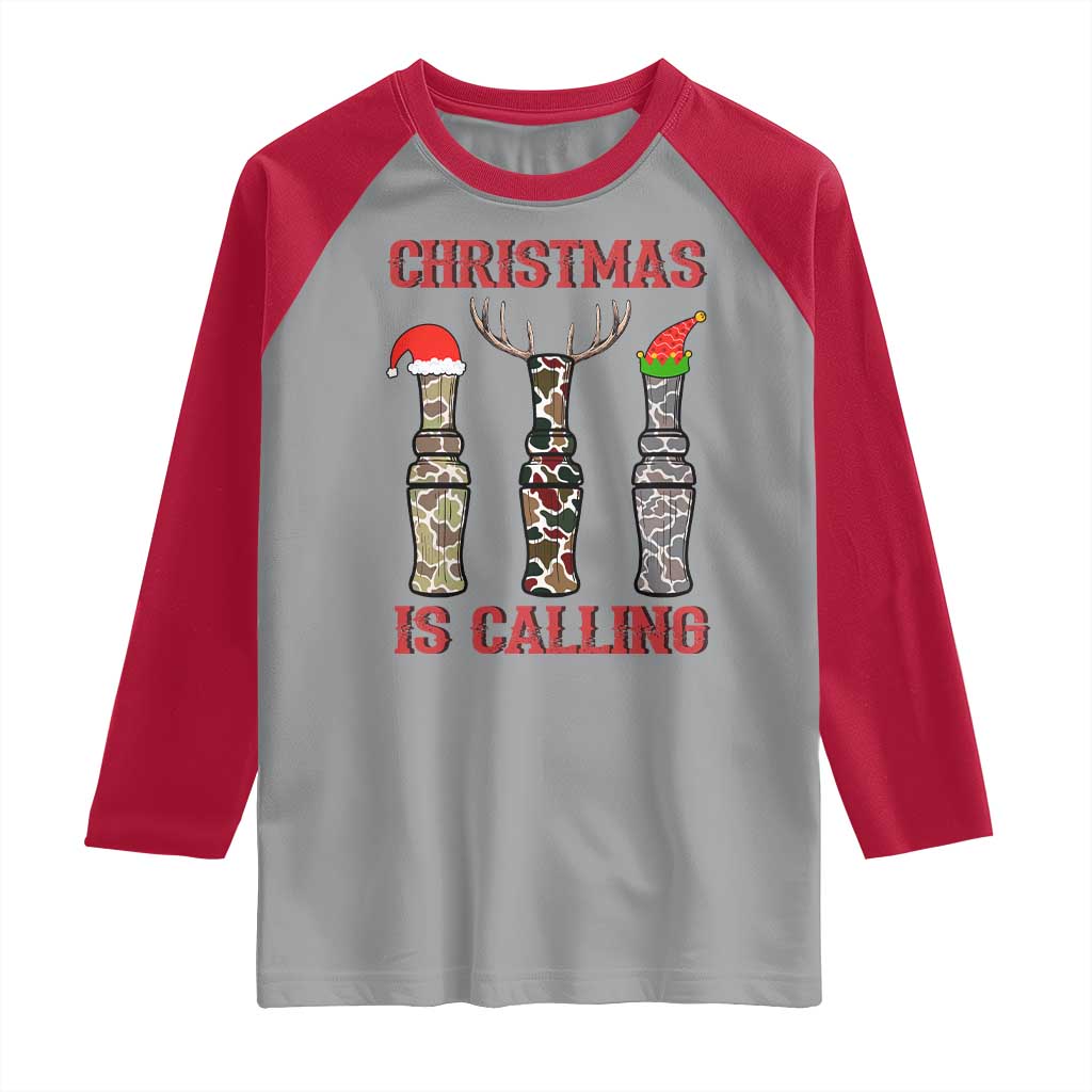 Funny Christmas Hunting Raglan Shirt Christmas Is Calling Camouflage Hunting Whistle TS11 Sport Gray Red Print Your Wear