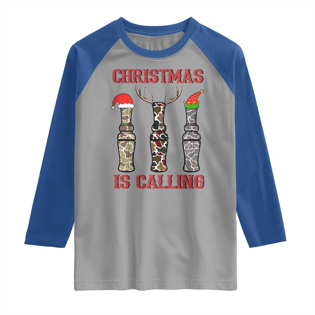 Funny Christmas Hunting Raglan Shirt Christmas Is Calling Camouflage Hunting Whistle TS11 Sport Gray Royal Print Your Wear