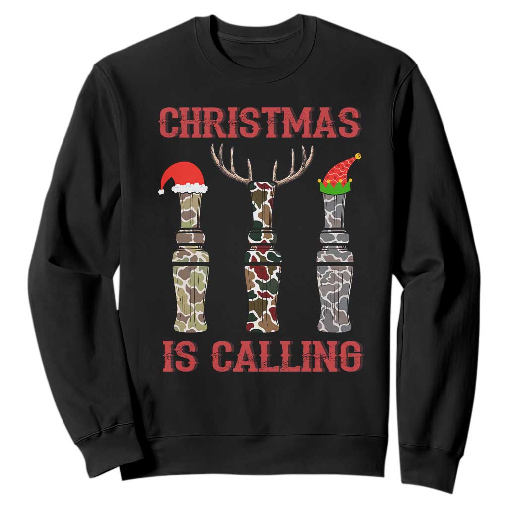 Funny Christmas Hunting Sweatshirt Christmas Is Calling Camouflage Hunting Whistle TS11 Black Print Your Wear