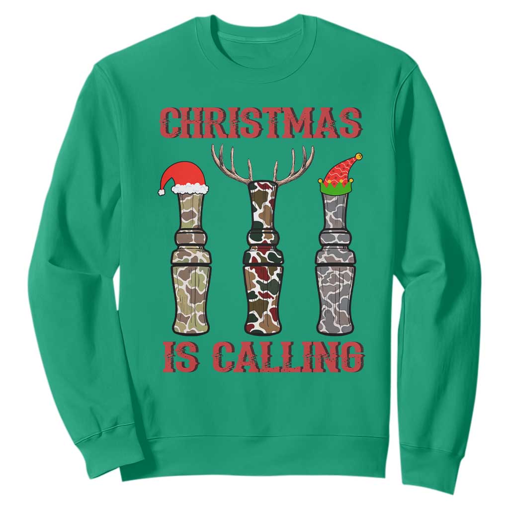 Funny Christmas Hunting Sweatshirt Christmas Is Calling Camouflage Hunting Whistle TS11 Irish Green Print Your Wear