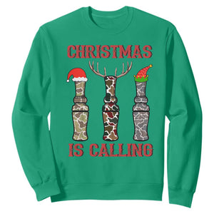 Funny Christmas Hunting Sweatshirt Christmas Is Calling Camouflage Hunting Whistle TS11 Irish Green Print Your Wear