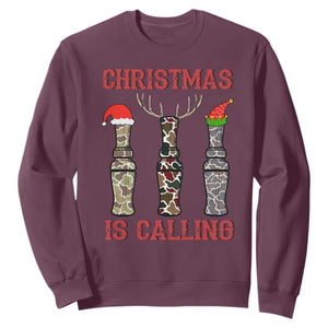 Funny Christmas Hunting Sweatshirt Christmas Is Calling Camouflage Hunting Whistle TS11 Maroon Print Your Wear