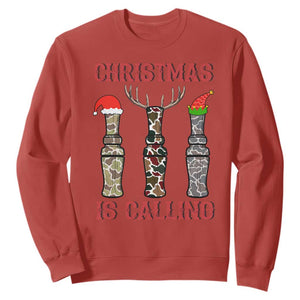 Funny Christmas Hunting Sweatshirt Christmas Is Calling Camouflage Hunting Whistle TS11 Red Print Your Wear