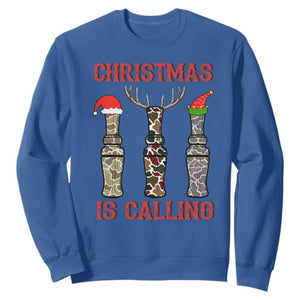 Funny Christmas Hunting Sweatshirt Christmas Is Calling Camouflage Hunting Whistle TS11 Royal Blue Print Your Wear