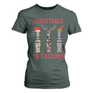 Funny Christmas Hunting T Shirt For Women Christmas Is Calling Camouflage Hunting Whistle TS11 Dark Forest Green Print Your Wear