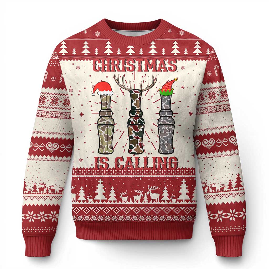 Funny Christmas Is Calling Ugly Christmas Sweater Camouflage Xmas Hunting Whistle TS11 Red Print Your Wear