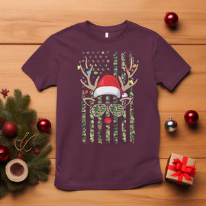 Funny Christmas Reindeer Hunting Camo Flag T Shirt TS11 Maroon Print Your Wear