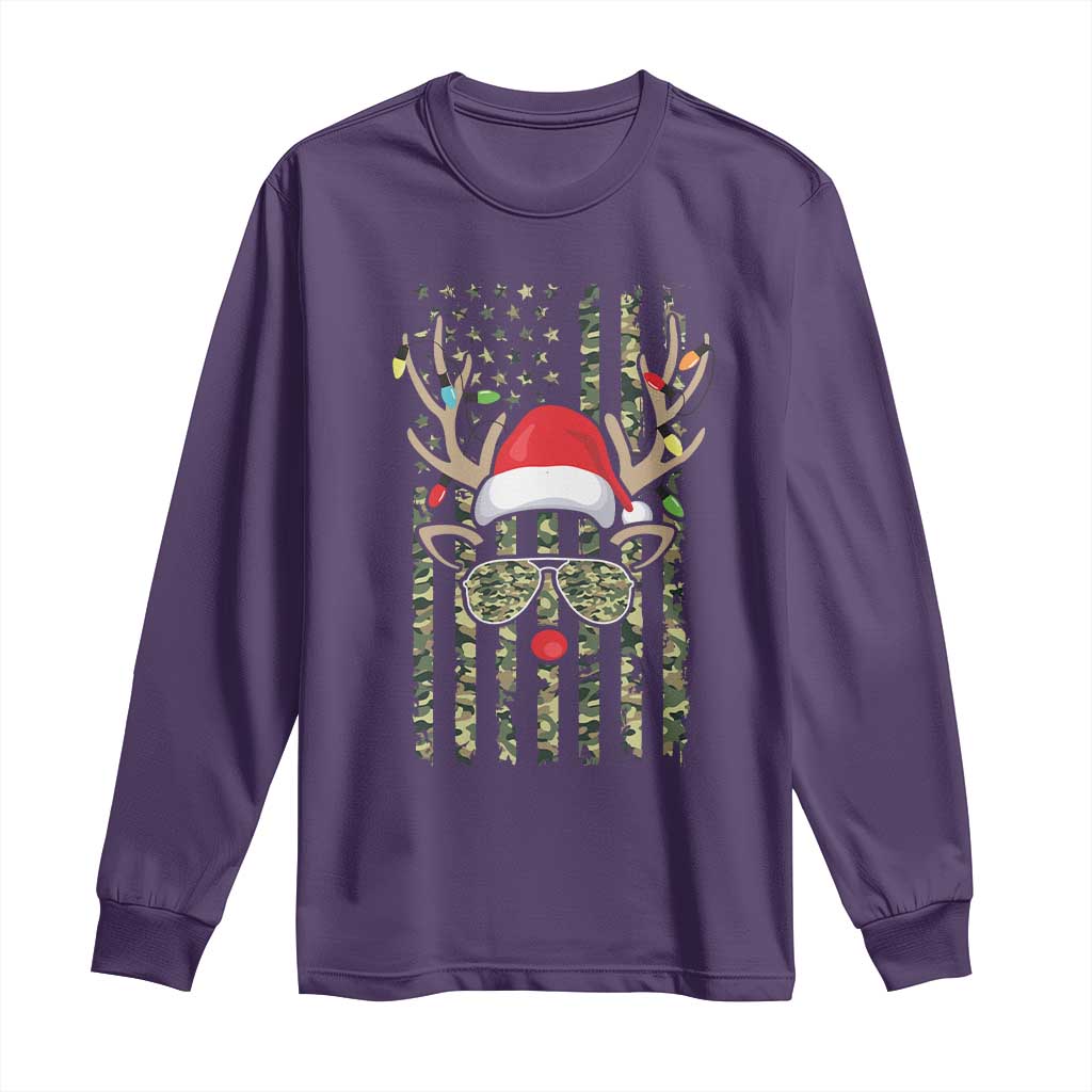 Funny Christmas Reindeer Hunting Camo Flag Long Sleeve Shirt TS11 Purple Print Your Wear