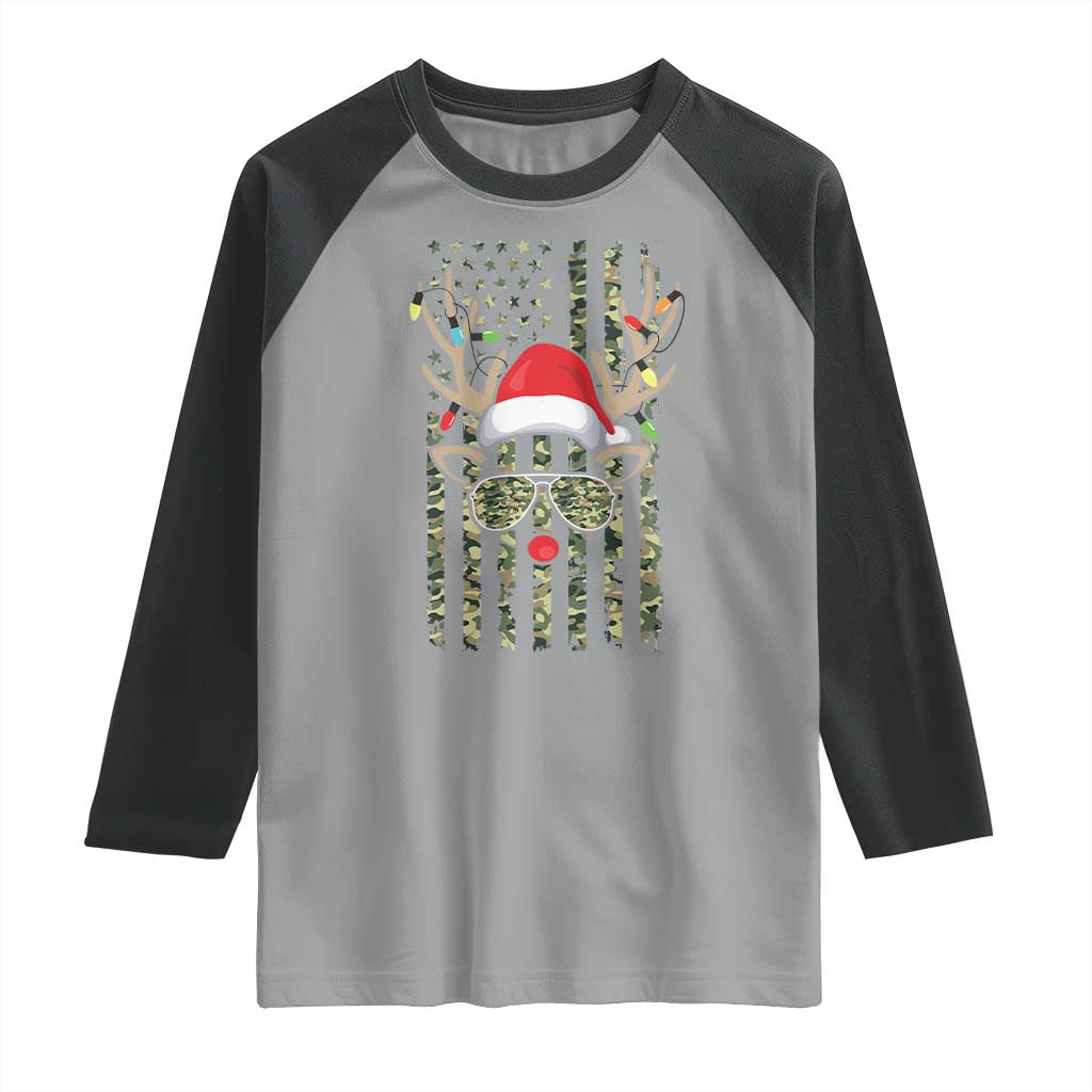 Funny Christmas Reindeer Hunting Camo Flag Raglan Shirt TS11 Sport Gray Black Print Your Wear