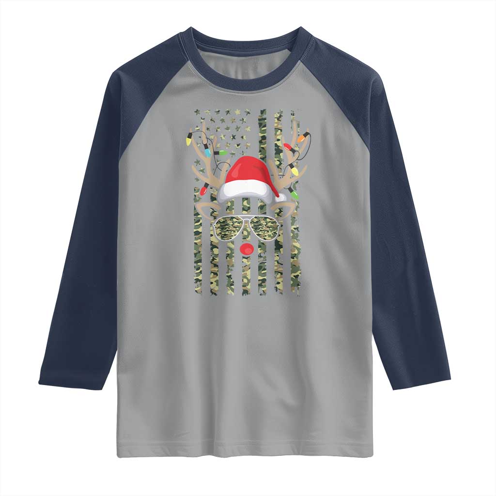 Funny Christmas Reindeer Hunting Camo Flag Raglan Shirt TS11 Sport Gray Navy Print Your Wear