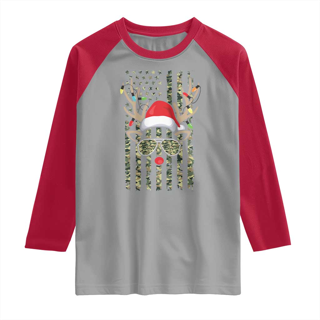 Funny Christmas Reindeer Hunting Camo Flag Raglan Shirt TS11 Sport Gray Red Print Your Wear
