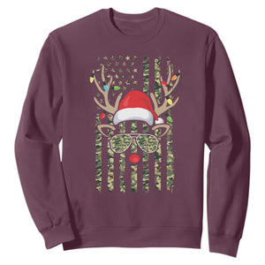 Funny Christmas Reindeer Hunting Camo Flag Sweatshirt TS11 Maroon Print Your Wear