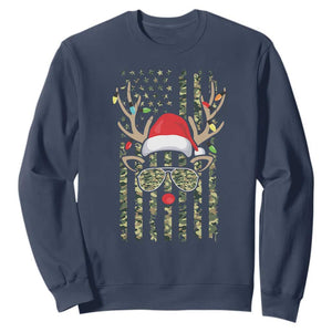 Funny Christmas Reindeer Hunting Camo Flag Sweatshirt TS11 Navy Print Your Wear